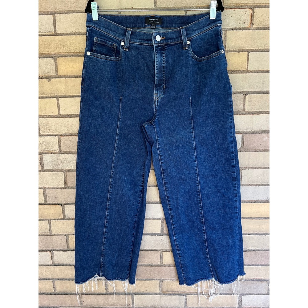 Banana Republic Wide Leg High Rise Cropped Jeans Dark Wash Raw Hem Size 31/12